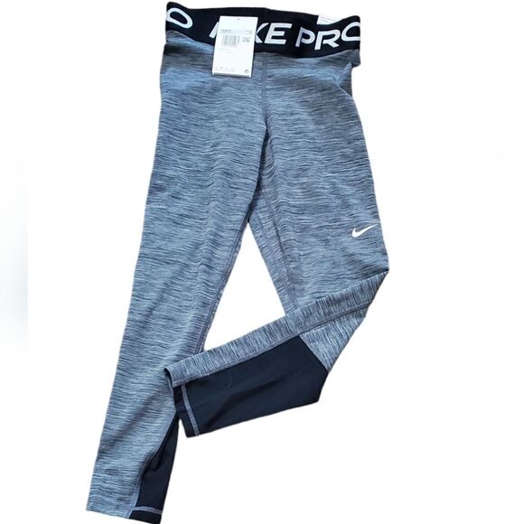 Nike Pro Dry Fit Gray Heather & Black Leggings - Picture 1 of 7